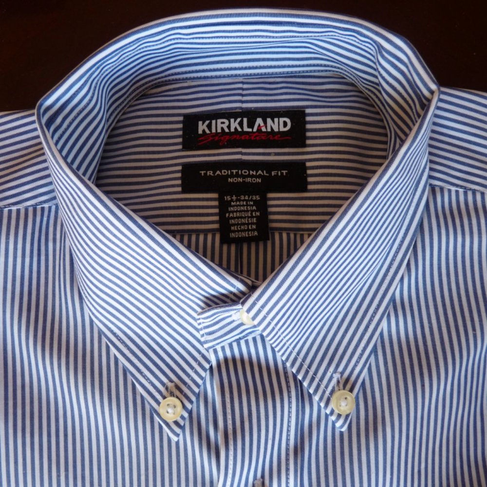 Kirkland Signature Men's Long Sleeve Non-iron Button Down Dress Shirt – Size 15